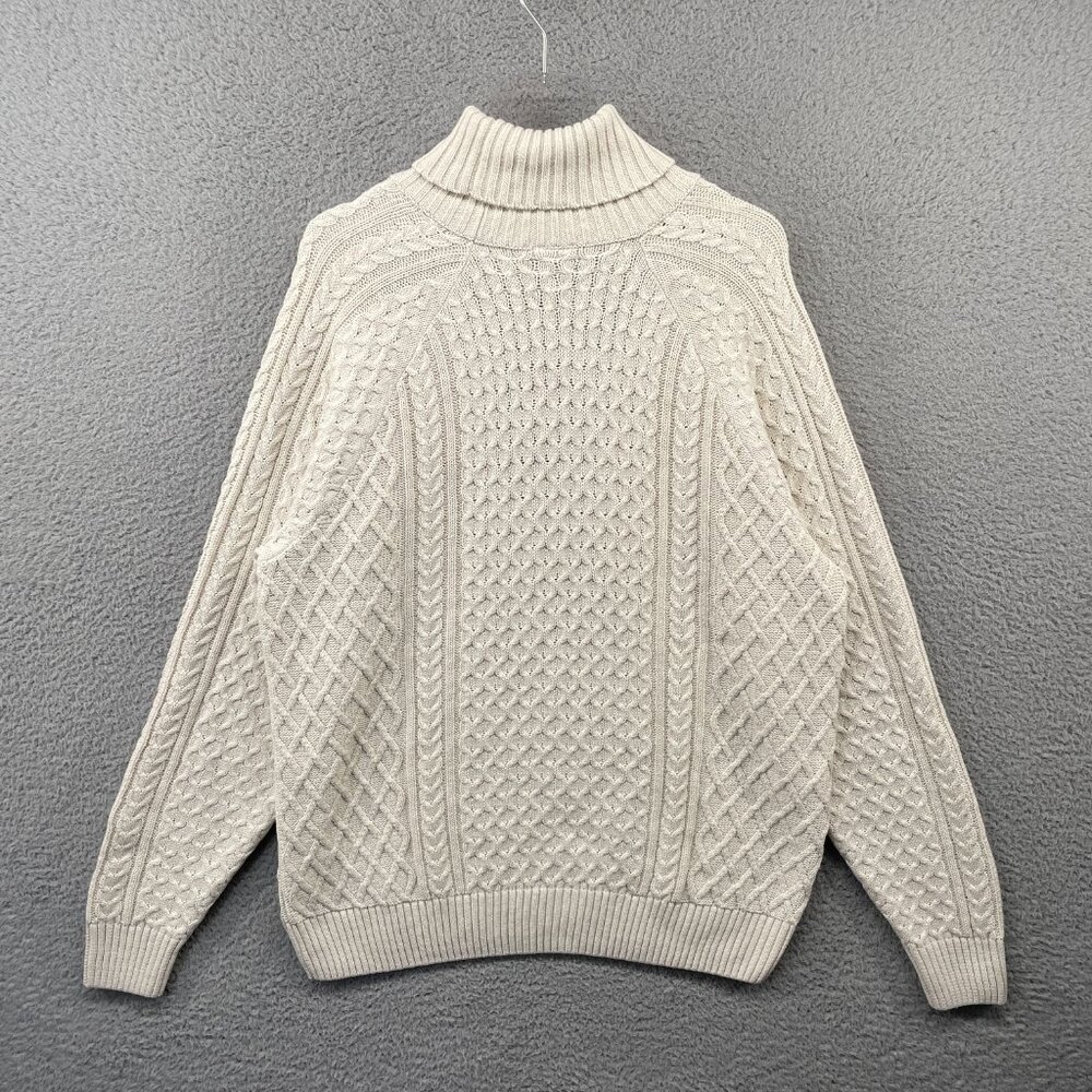 NWT Nike Life Mens Cable Knit Turtleneck Sweater Off White Chunky Relaxed Large - Picture 11 of 11